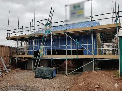 The Studio Cheddar under construction in 2021 using Structural Insulated Panels (SIPs) — purpose-built, architect-designed eco-luxury lodge in Draycott, Somerset