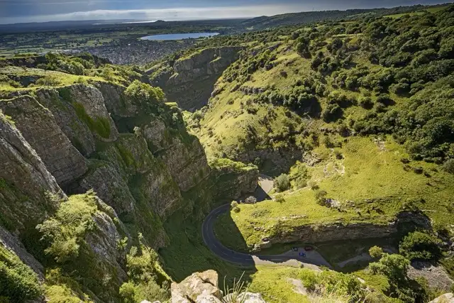 Cheddar Gorge cliff-top walking path with panoramic views stretching to Wales — dog-friendly walking from The Studio Cheddar, 5 minutes away in Mendip Hills AONB, Somerset